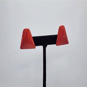 5/$25 Vintage Red silver triangle clip on earrings